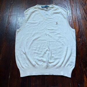 Polo Ralph Lauren‎ Sweater Vest Mens Medium Off White Pima Cotton Golf V Neck